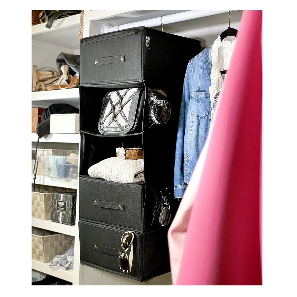 5‎ Shelf Closet Organizer - Black/Hanging Shelves